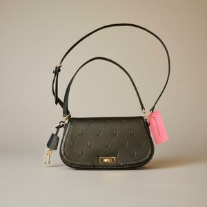​Betsey Johnson Skullicious Mini Turnlock Crossbody Bag Black Embossed Skull NWT